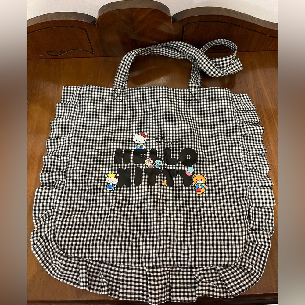 Hello Kitty Black and White Checkered Tote Bag